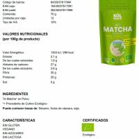Matcha en polvo bio SOL NATURAL, bolsa 70 g