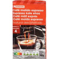 Café molido expreso descafeinado EROSKI, paquete 250 g