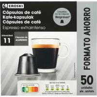Café espresso extra intenso comp. Nespresso EROSKI, caja 50 uds