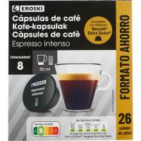 Café intenso compatible Dolce Gusto EROSKI, caja 26 uds