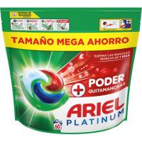 Detergente cápsulas ARIEL + PODER QUITAMANCHAS, bolsa 60 dosis