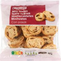Minitostas con pasas EROSKI, bolsa 120 g Minitostas con pasas EROSKI, bolsa 120 g