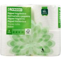 Papel higiénico triple rollo EROSKI, paquete 4 rollos Papel higiénico triple rollo EROSKI, paquete 4 rollos