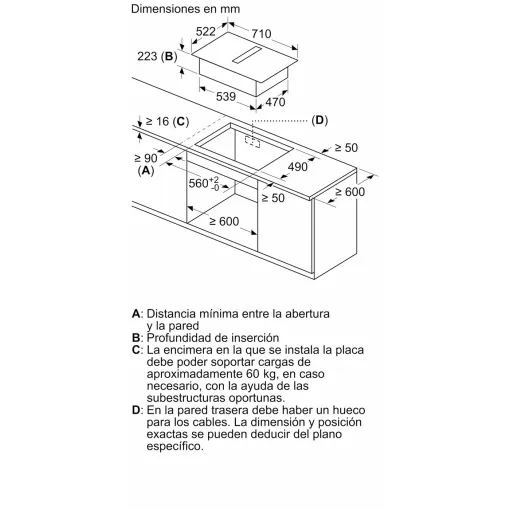 Placa de inducción con extractor integrado de 70 cm sin marco 3EBC976LH BALAY