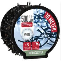 Guirnalda Navideña, Microcluster, 500 luces led blancas Frías, 8 funciones memoria, temporizador, IP44, para interior y exterior. Funciona con enchufe, 10 metros Guirnalda Navideña, Microcluster, 500 luces led blancas Frías, 8 funciones memoria, temporizador, IP44, para interior y exterior. Funciona con enchufe, 10 metros