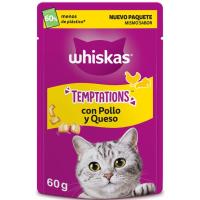 Snack de pollo y queso para gato WHISKAS TEMPTATIONS, bolsa 60 g