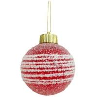 Bola Navideña Helada, roja con lineas blancas, Ø8 cm, set 3 uds Bola Navideña Helada, roja con lineas blancas, Ø8 cm, set 3 uds