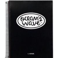Cuaderno Microperforado A4, Cuadricula 5x5, Tapa Dura Negra, 160 hojas 70g OCEAN'S WAVE