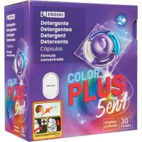 Detergente en cápsulas 5n1 color plus EROSKI, caja 30 dosis