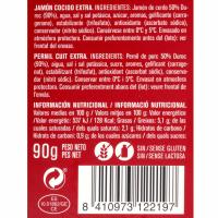 Jamón cocido extra 50% duroc 98% cárnico LA SELVA, bandeja 90 g