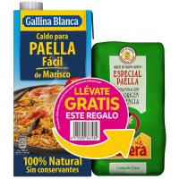 Caldo de marisco para paella + arroz GALLINA BLANCA, pack 1 ud