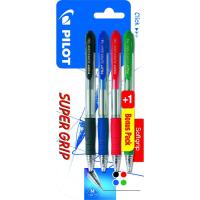 Boligrafo retractil Softgrip; 2 azules, 1 rojo, 1 verde, punta 0,7 mm PILOT, 4 uds