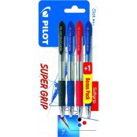 Boligrafo retractil Softgrip; 2 azules, 1 rojo, 1 negro, punta 1 mm PILOT, 4 uds