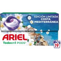 Detergente en cápsulas Costa Mediterránea ARIEL, caja 19 dosis