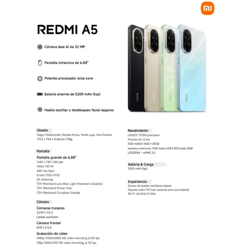 Smartphone libre negro medianoche 3+64 GB, Redmi A5 XIAOMI