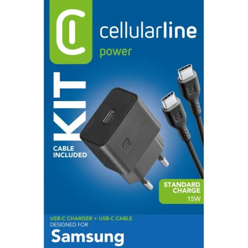 Cargador de red y cable negro 15w puerto c2c CELLULAR LINE