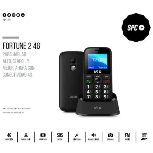 Telefono móvil solo voz negro, fortune 2 4G SPC