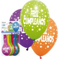 Globos de colores con estrellas Feliz Cumpleaños 29 cm GLOBOLANDIA, bolsa 10 uds Globos de colores con estrellas Feliz Cumpleaños 29 cm GLOBOLANDIA, bolsa 10 uds