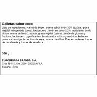 Galleta rellena con crema sabor coco ELGORRIAGA, paquete 300 g