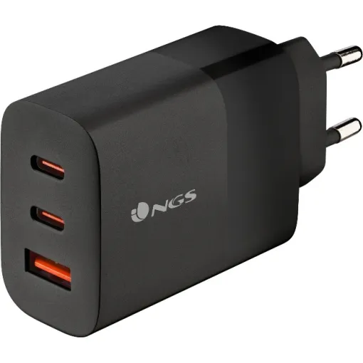 Cargador BUD de pared ultrarápido, 65W con 3 puertos: 2 USB-C 1 USB-A, NGS