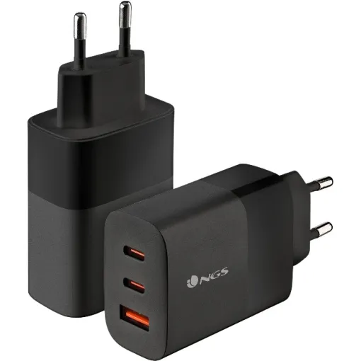 Cargador BUD de pared ultrarápido, 65W con 3 puertos: 2 USB-C 1 USB-A, NGS