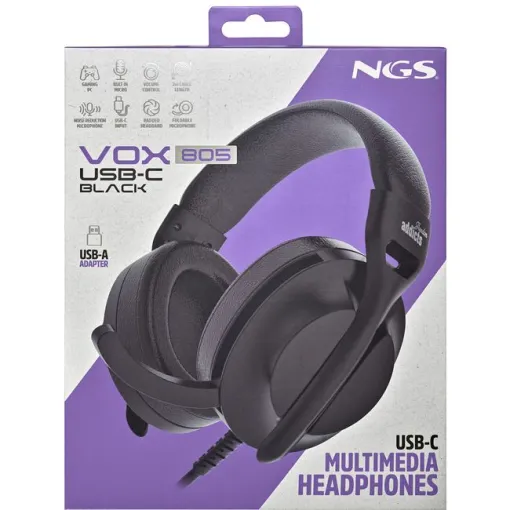 Auriculares con cable stereo USB-C con control de volumen y adaptador USB, NGS