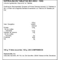 Espirulina en tabletas Bio SOLNATURAL, 200 uds, bolsa 100 g
