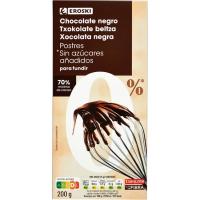 Chocolate negro postre 70% cacao s/ azúcar EROSKI, tableta 200 g Chocolate negro postre 70% cacao s/ azúcar EROSKI, tableta 200 g