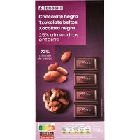 Chocolate negro 72% cacao con almendras EROSKI, tableta 200 g