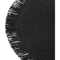 Mantel individual con flecos en negro VERSA, 38x38cm