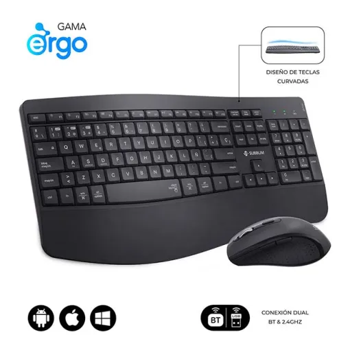 Teclado ergonómico con ratón Bluetooth + 2.4G negro, Prowave SUBBLIM