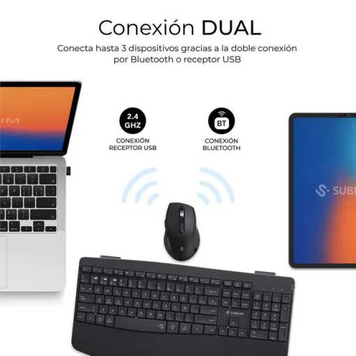 Teclado ergonómico con ratón Bluetooth + 2.4G negro, Prowave SUBBLIM