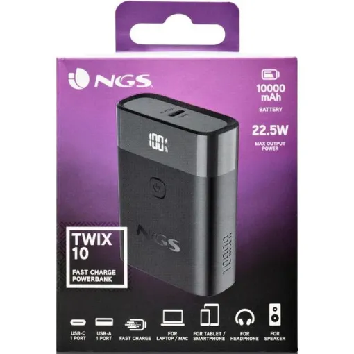 Bateria portatil 22,5W 20000 MAH con 2 puertos 1 USB-C 1 USB-A, NGS