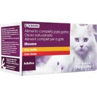 Mousses surtidas con pollo y buey para gato EROSKI, pack 4x85 g