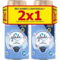 Ambientador auto ropa limpia GLADE, recambio 2 uds