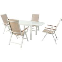 Mesa Oñati extensible, aluminio, cristal temperizado 5 mm, 80/160x80x75 cm