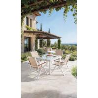 Mesa Oñati extensible, aluminio, cristal temperizado 5 mm, 80/160x80x75 cm