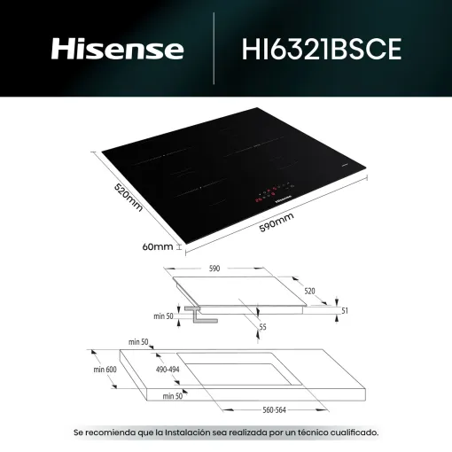 Placa inducción con 3 zonas de cocción HI6321BSCE HISENSE