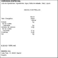 Cerveza MAHOU 5 ESTRELLAS, pack 16x33 cl
