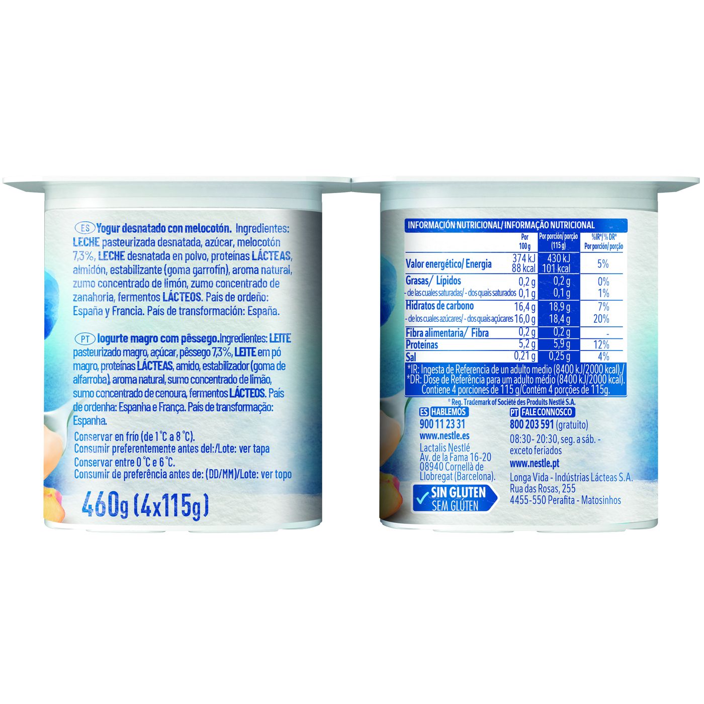 Yogur griego 0% con melocotón YAOS, pack 4x115 g