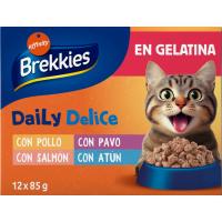Pollo-pavo-salmón-atún en gelatina para gato BREKKIES, 12x85 g