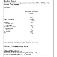 Lenteja cocida xl LUENGO, frasco 600 g