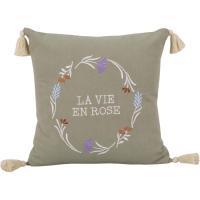 Cojín verde con bordado La Vie en Rose KASA, 45x45 cm