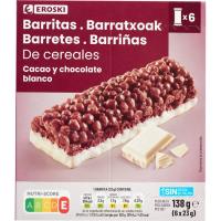 Barrita de cereal y cacao c/ chocolate blanco EROSKI, caja 138 g Barrita de cereal y cacao c/ chocolate blanco EROSKI, caja 138 g