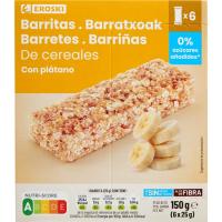 Barrita cereal y plátano 0% azúcares añadidos EROSKI, caja 150 g Barrita cereal y plátano 0% azúcares añadidos EROSKI, caja 150 g