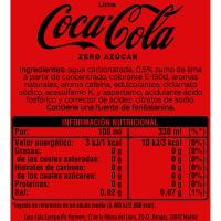 Refresco de cola sin azúcar sabor lima COCA COLA, lata 33 cl