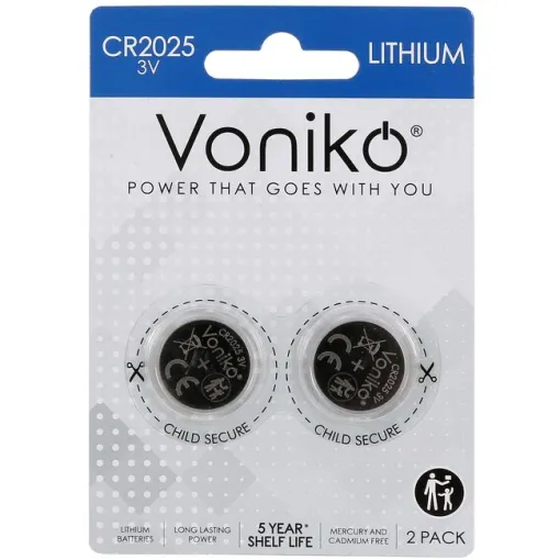 Pila de botón de litio, 3V, CR2025 VONIKO, pack 2 uds Pila de botón de litio, 3V, CR2025 VONIKO, pack 2 uds