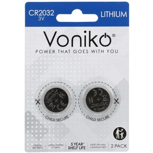 Pila de botón de litio, 3V, CR2032 VONIKO, pack 2 uds