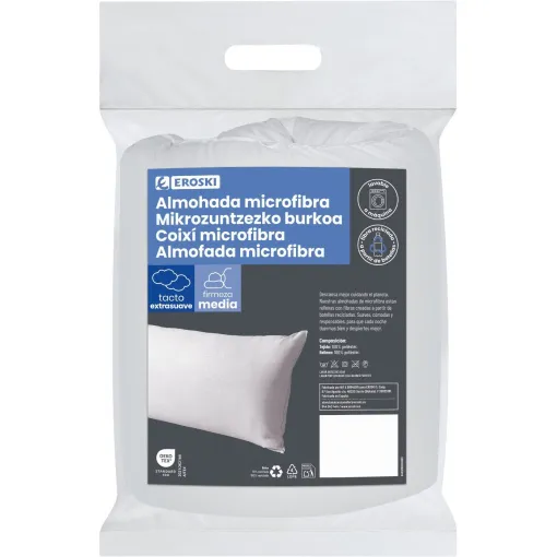 Almohada Microfibra, firmeza media, lavable a máquina EROSKI, 90 cm Almohada Microfibra, firmeza media, lavable a máquina EROSKI, 90 cm