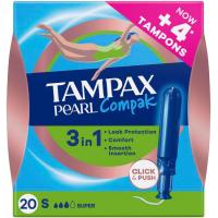 Tampón súper TAMPAX COMPAK PEARL, caja 20 uds